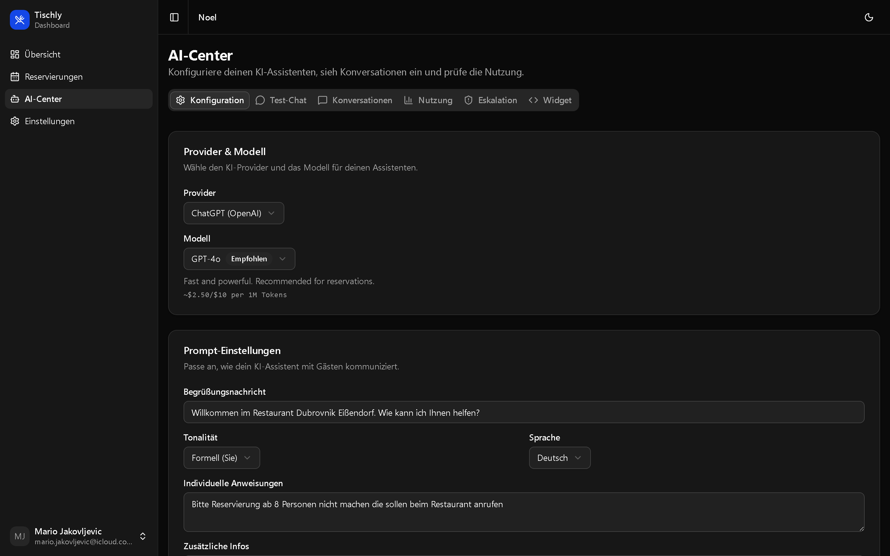 KI-Konfiguration: Provider, Modell und Prompt-Einstellungen